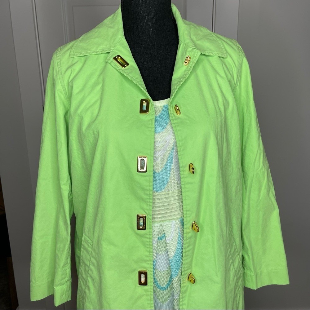 VTG Ralph Lauren Lime Green Trench Rain Coat Sz Medium Toggle Closure Fisherman